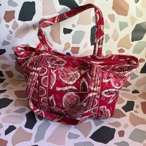 Vera Bradley tote bag in the retired "Rosy Posies" red and pink paisley pattern